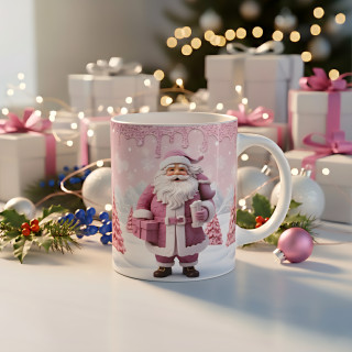 Vánoční hrnek „Růžový Santa“ – 330 ml